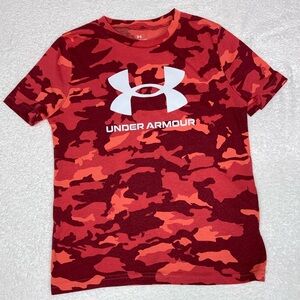 Underarmour red camo camouflage loose fit tee t-shirt ysm youth small 6/7